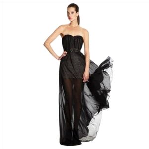 NWT BCBGMAXAZRIA Astria Strapless Illusion Maxi Gown Black Tulle Dress 8